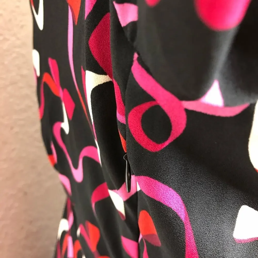Kate Spade black red pink ribbon bow v neck dress size 6